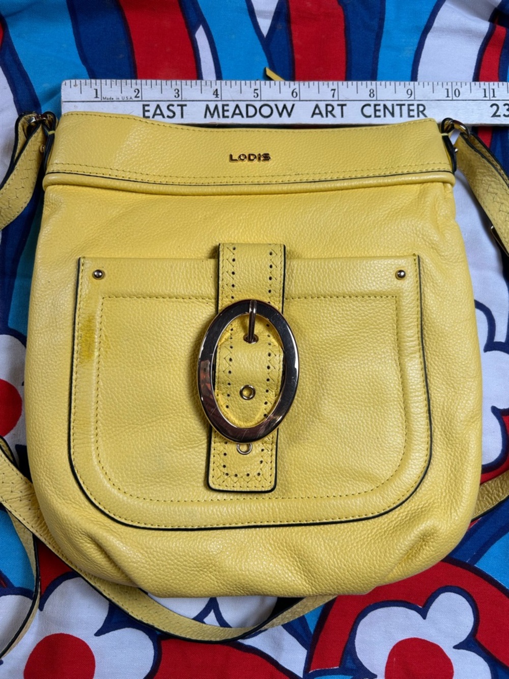 Lodis Cabo Bright Yellow Pebbled Leather Crossbody with Oval Buckle